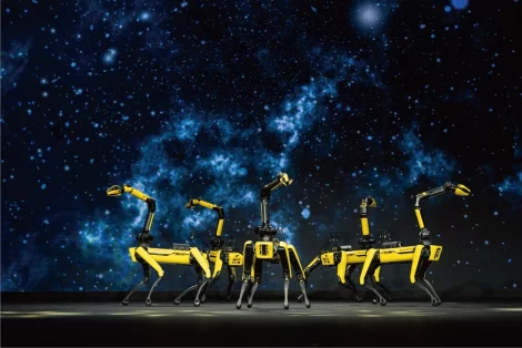 apresentação robots com fundo de galáxia